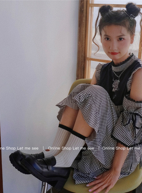 LET ME SEE 竖条纹中筒袜薄款学院风简约百搭少女堆堆袜