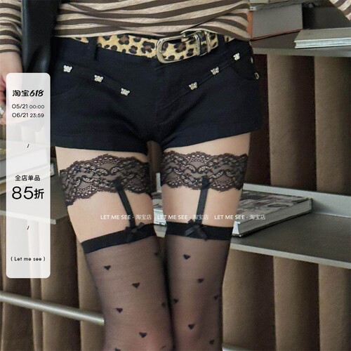 LET ME SEE 3D蕾丝吊带黑丝防滑大腿袜女性感纯欲过膝长筒袜