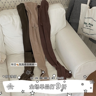 精梳棉袜纯色保暖韩系打底袜秋冬bi备 SEE基础竖条百搭连裤 LET