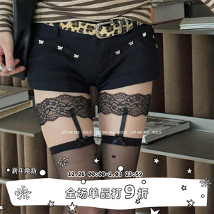 3D蕾丝吊带黑丝防滑大腿袜女性感纯欲过膝长筒袜 SEE LET