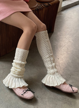 LET ME SEE 针织jk袜套女白色长筒小腿袜腿套秋冬保暖喇叭堆堆袜