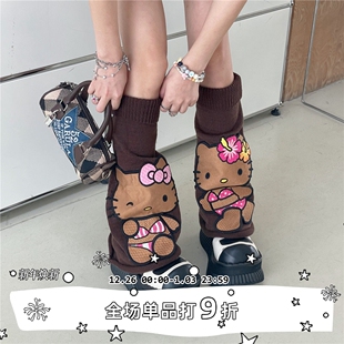 少女心可爱卡通复古袜套辣妹个性 SEE 针织阔腿喇叭腿套 LET