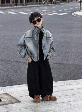 THE LUHAN【痞帅男友】秋冬港风潮酷亲子装中大童牛仔外套25675