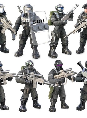 822特警特种兵特战队 1:36比例模型吃鸡人仔全关节可动兵人积木