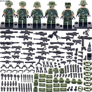 托比狮0175绿色特种兵人防爆特警积木人仔套装拼插玩具武器枪拼装