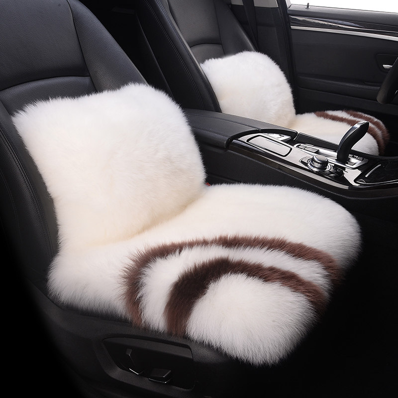 纯羊毛冬季汽车坐垫羊皮毛一体加厚长毛三件套女士单片后排座垫