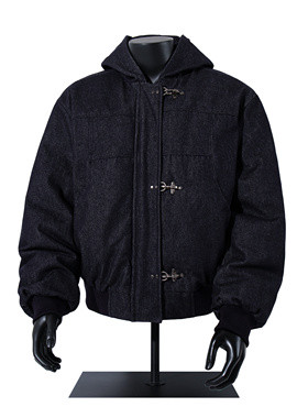 美式复古新中式工装风连帽棉衣男加厚牛角扣设计感保暖牛仔外套