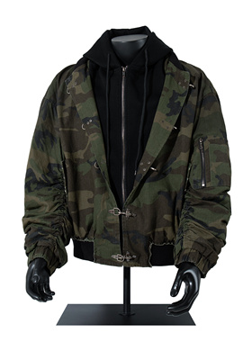 美式复古新中式迷彩假两件连帽夹克男加厚棉服外套潮牌