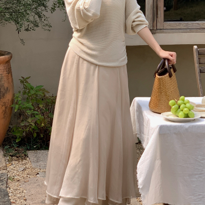 wens sunshine-夏上新韩系温柔半裙双层纱纱大摆宽松半身6162半裙