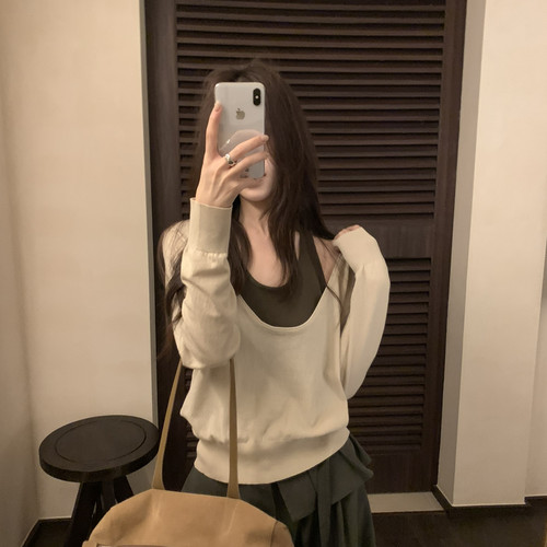 ENNOOK-袖针织衫+背心两件套宽松显瘦早秋套装31071小衫