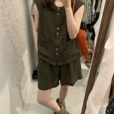 MONICA-26夏上新老钱风气质马甲+短裤两件套套装s7725