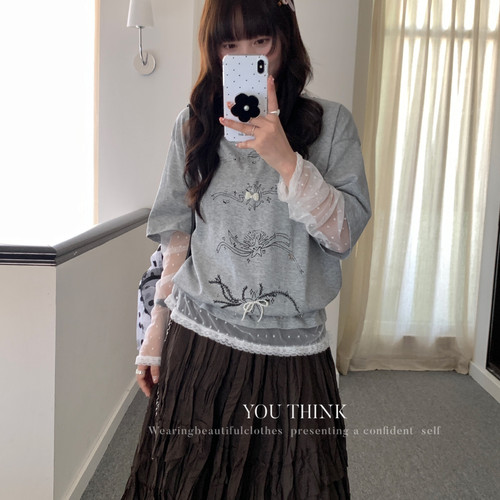 You Think-夏上新小众长袖T恤氛围印花设计感重工百搭防晒YT2839