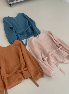 u.mi-26年春新款100苎麻宽松ins衬衫(配腰带)(巨巨巨显瘦)1650