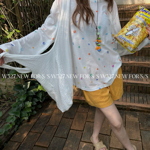 W327.-夏上新韩系彩色波点印染小衫(配挂件)59303