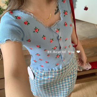 复古印花蕾丝针织上衣小衫 BEST 26年春款 YOU 没有半身裙2599.