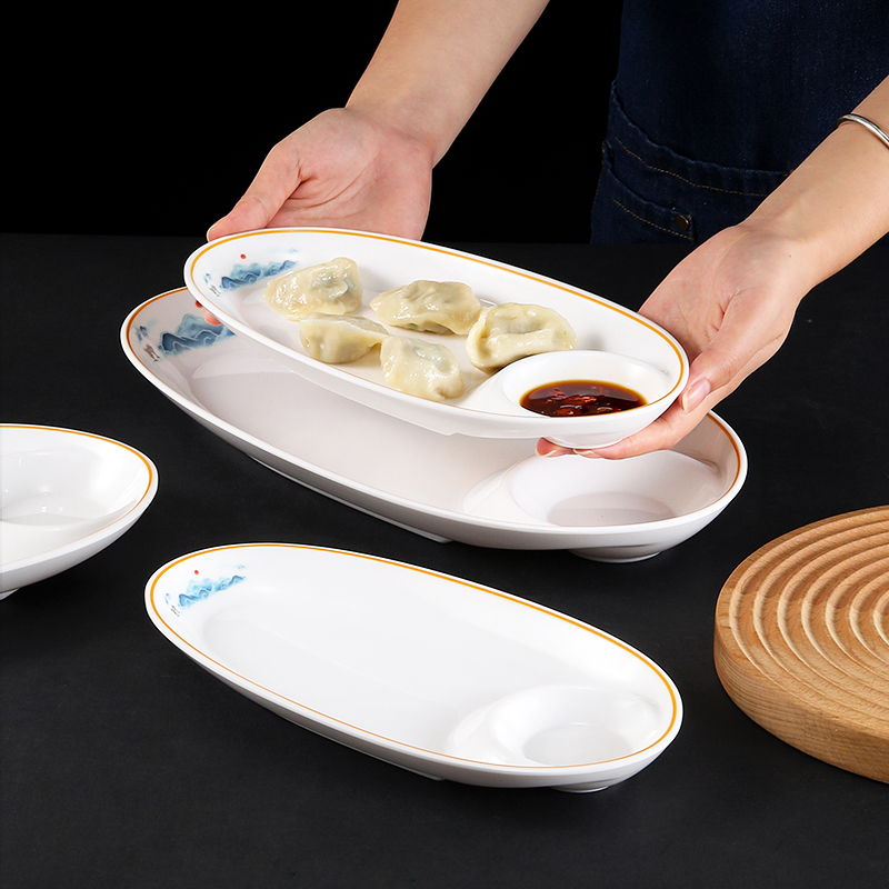 密胺子母盘商用饺子盘带醋碟塑料创意红糖糍粑小酥肉盘子水饺虾盘