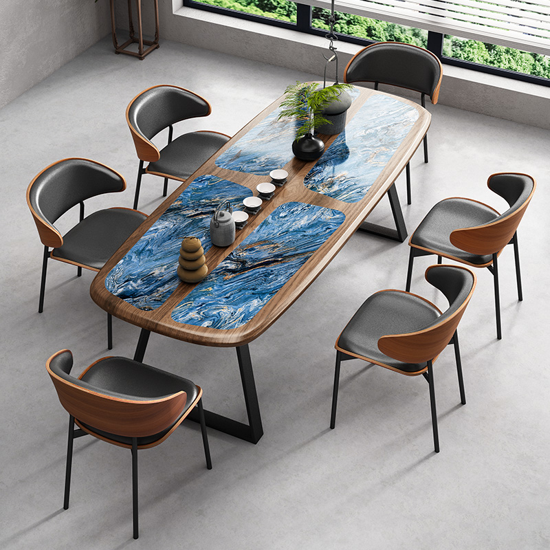 轻奢仿胡桃木餐桌小户型