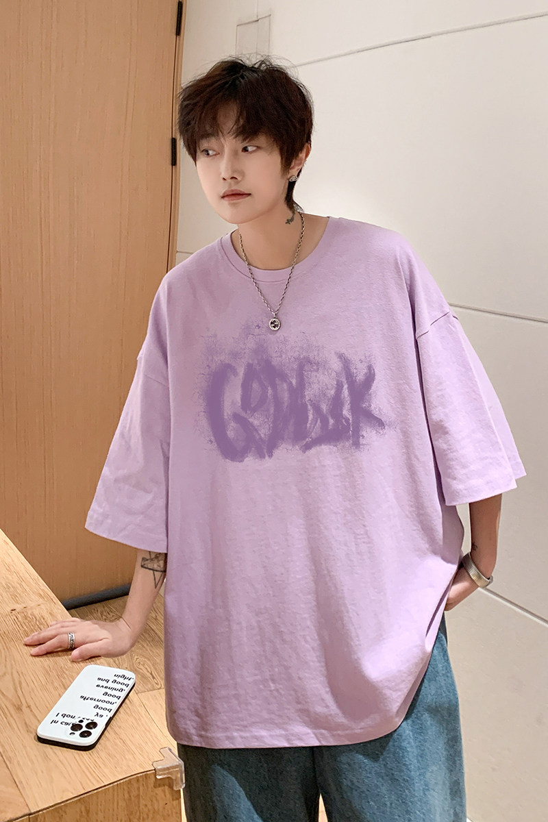 已注册/夏季新紫色字母印花短袖T恤男生体恤打底衫DT8031/P25,男装T恤,电商B316