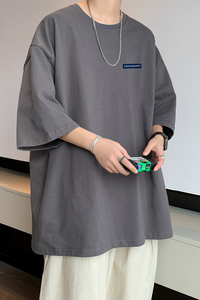 已注册/夏季新深灰色印花短袖T恤男宽松体恤打底衫DT3326/P25图片