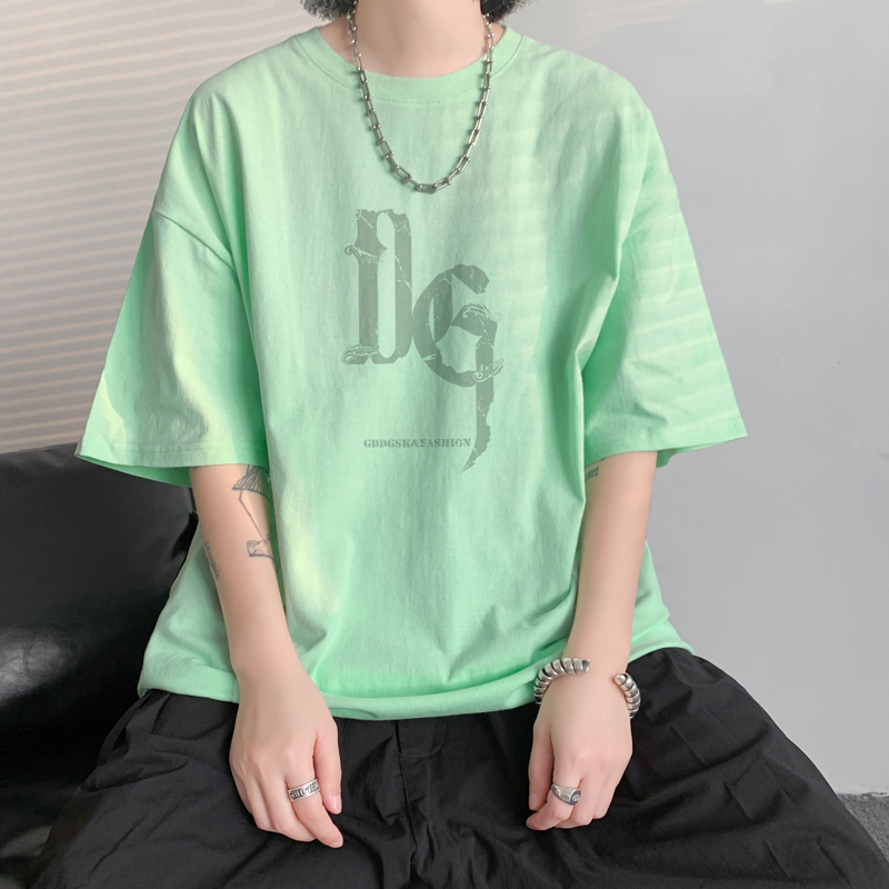 已注册/夏季荧光绿通勤风短袖T恤男宽松体恤打底衫DT3377/P25，男装T恤，电商B316
