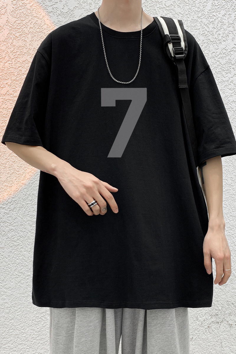 已注册/夏季黑色数字印花短袖T恤男宽松打底衫体恤DT0376/P25,男装T恤,电商B316