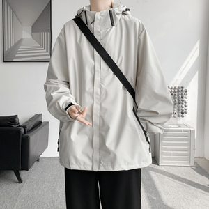 秋冬季白色冲锋衣朋克风百搭夹克男大码健身外套 JK1763/P100图片