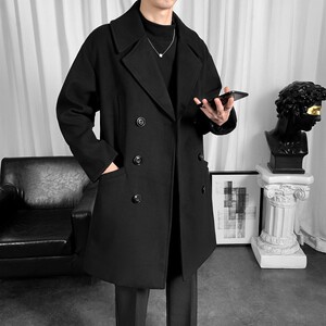冬季加厚保暖毛呢大衣男中长款过膝风衣外套 F4308/P100加棉/P110图片