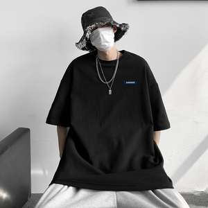 wassup happy短袖t恤男士夏季潮牌简约字母五分袖青少年休闲半袖图片