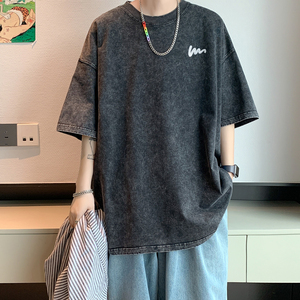水洗重磅新款夏季潮牌日系短袖T恤男生宽松打底衫体恤DT6690/P35图片