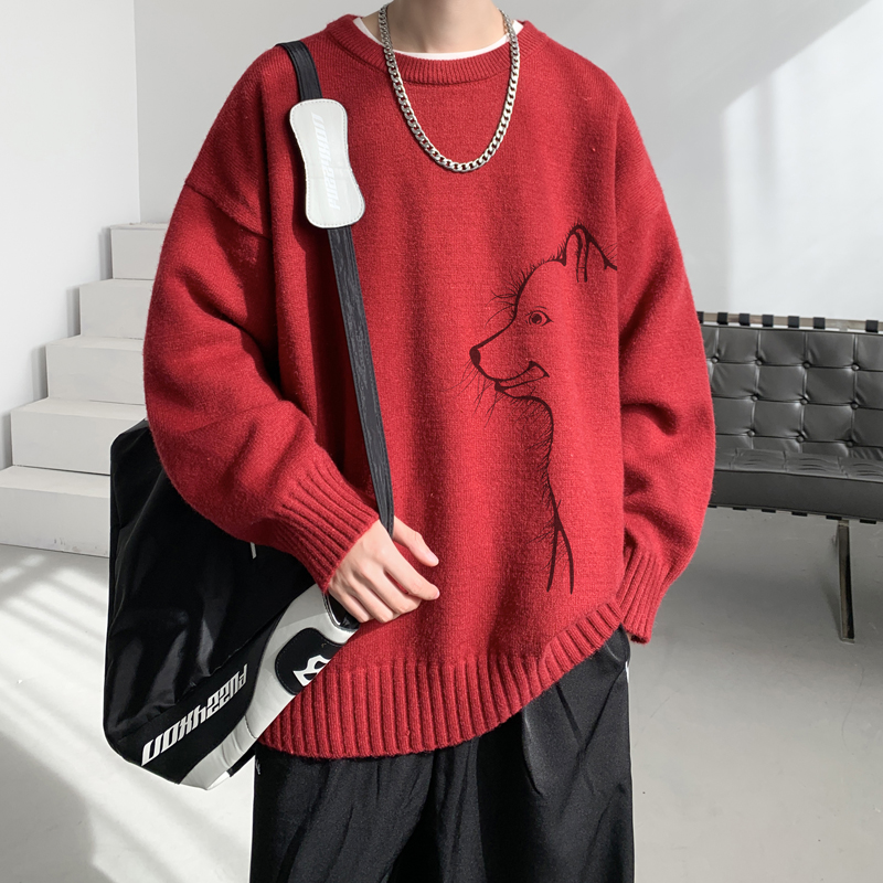 已注册/冬季红色针织衫男潮宽松圆领毛衣休闲大码上衣MY9506/P45,男装针织衫/毛衣,电商B316 已注册/冬季红色针织衫男潮宽松圆领毛衣休闲大码上衣MY9506/P45,男装针织衫/毛衣,电商B316