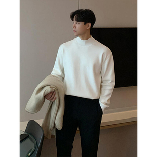 韩系白色半高领双面德绒打底衫男冬季高级感痞帅内搭长袖T恤潮流
