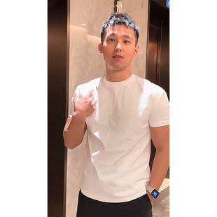 美式潮牌型男正肩显壮短袖T恤男款夏季百搭纯棉半袖纯白色体恤衫