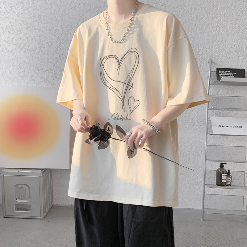 已注册/夏季黑色爱心印花短袖T恤男宽松体恤打底衫DT0245/P25,男装T恤,电商B316