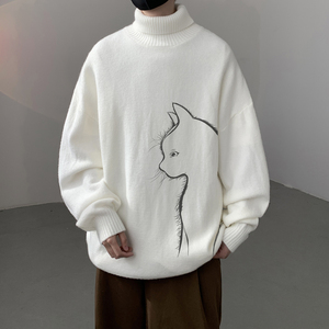 已注册/冬季潮流宽松高领毛衣翻领上衣男休闲大码外套MY9503/P45