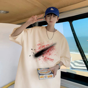 已注册/夏季外景纯棉新款炸街圆领短袖T恤男宽松体恤衫DT9658/P25图片