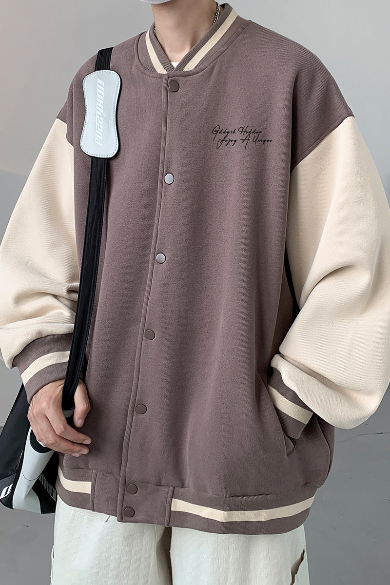 已注册/秋季新咖啡色字母印花棒球服男生宽松夹克JK1978/P100,男装夹克,电商B316