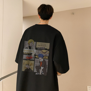 已注册/夏季黑色半袖美式短袖T恤男大码体恤打底衫DT4560/P25图片