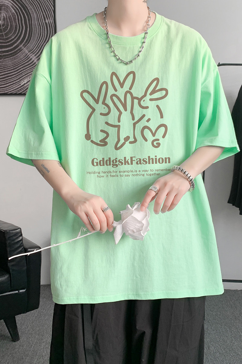 已注册/夏季新荧光绿色印花短袖T恤男生体恤打底衫DT3795/P25,男装T恤,电商B316
