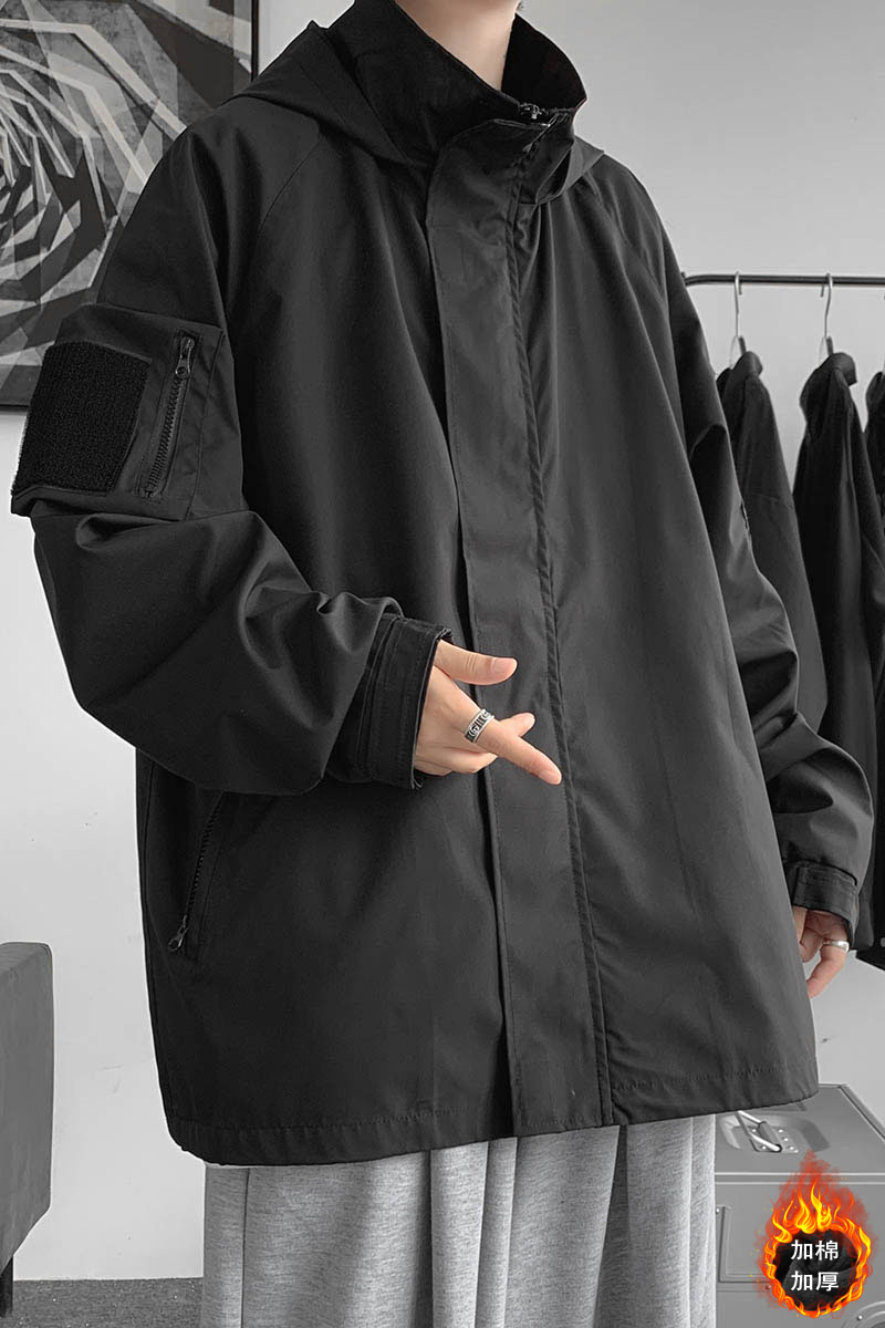 秋季连帽夹克男棒球服大码外套魔术贴冲锋衣JK8768/P100加棉P120,男装夹克,电商B316