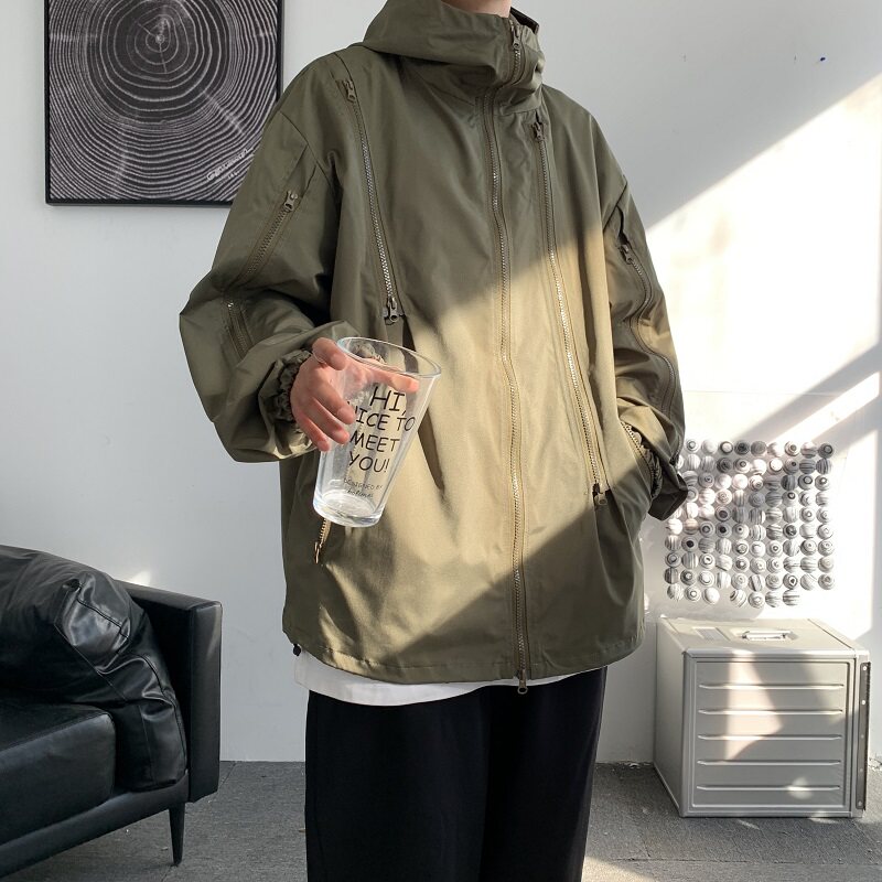 抖音秋冬季连帽夹克男生宽松外套冲锋衣防水JK8333/P100加棉P120,男装夹克,电商B316