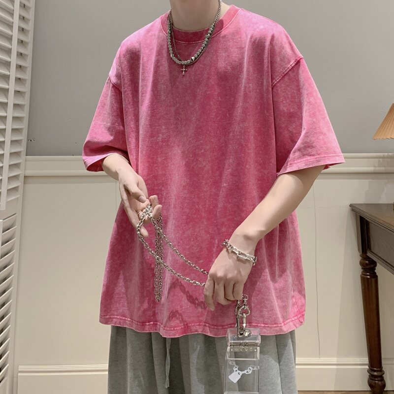 咖啡色重磅夏季水洗短袖T恤男港风半袖体恤打底衫DT3389/P35控48,男装T恤,电商B316