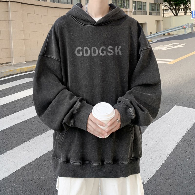 水洗秋季新黑色大码情侣卫衣男运动宽松外套打底衫WY7825/P65,男装卫衣,电商B316
