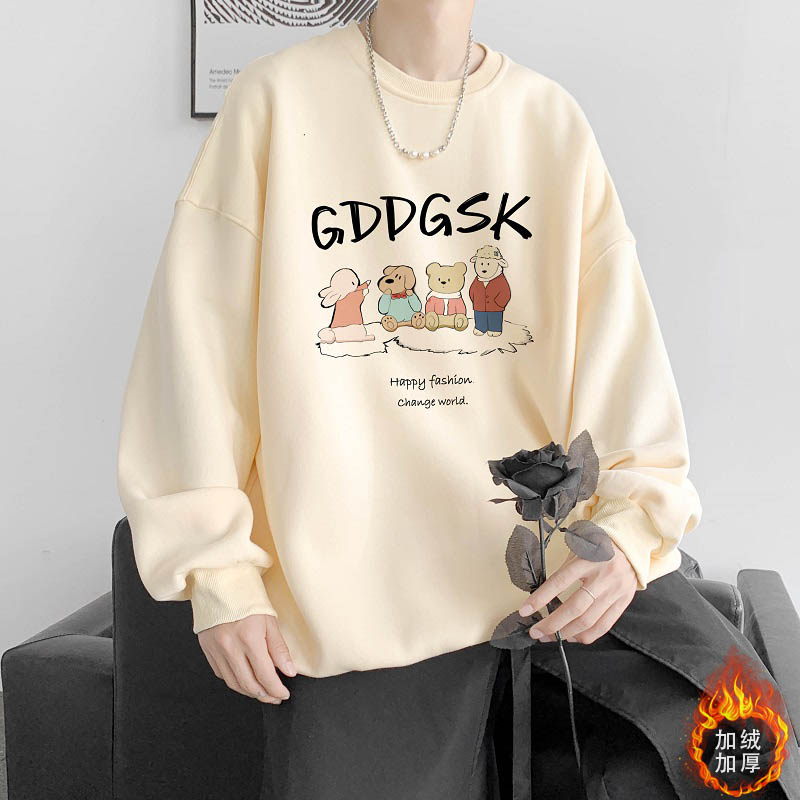 已注册/秋冬季加绒圆领印花卫衣男港风打底衫情侣外套WY0380/P35,男装卫衣,电商B316