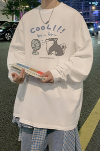 春季港风休闲圆领打底衫宽松长袖T恤男潮青年百搭上衣CX9505/P30图片