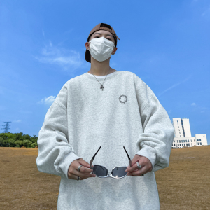 已注册/秋季新白色印花圆领大码卫衣男运动打底衫WY1220/P35,粉白色呢大衣搭配图片大全图片