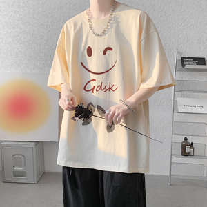已注册/重磅新夏季白色大笑脸印花短袖T恤男生体恤DT0020/P25图片