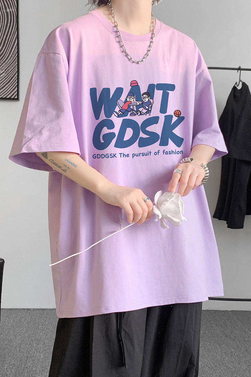 已注册/夏季紫色印花字母短袖T恤男宽松体恤打底衫DT8883/P25,男装T恤,电商B316