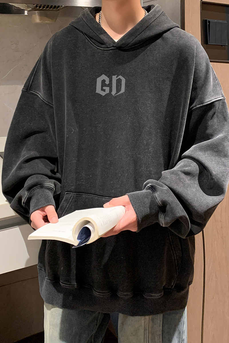 水洗秋季新黑色经典款港风卫衣男生宽松外套打底衫WY9302/P65,男装卫衣,电商B316