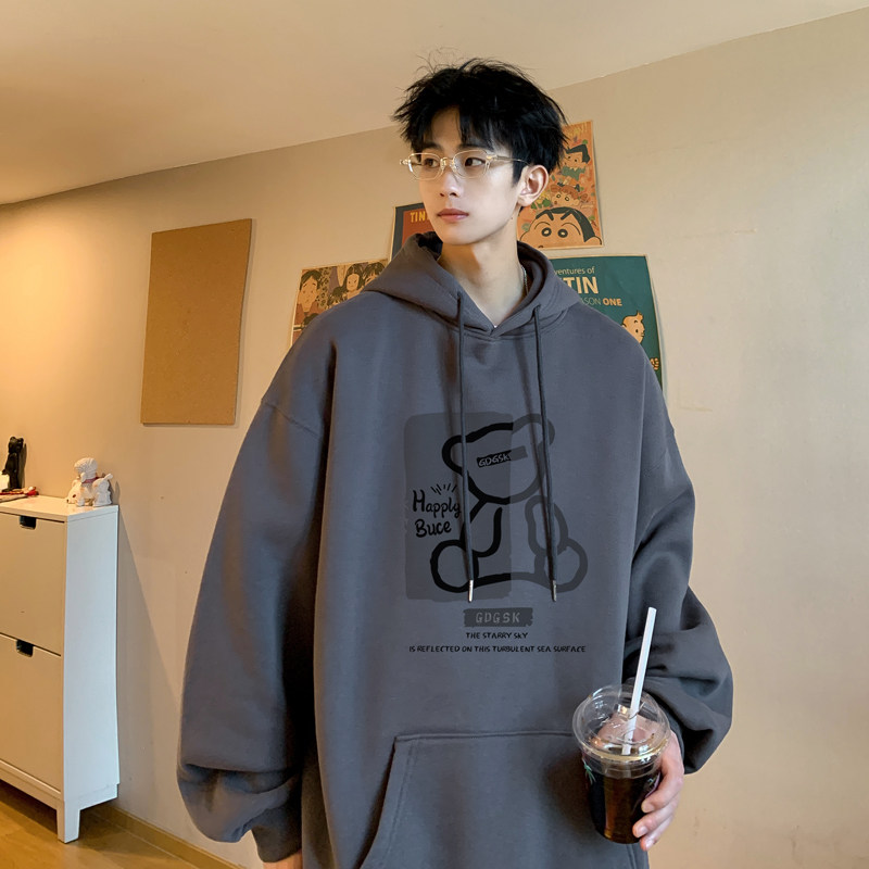已注册/秋新宽松连帽卫衣男落肩大码打底衫WY9296/P45加绒P50图片