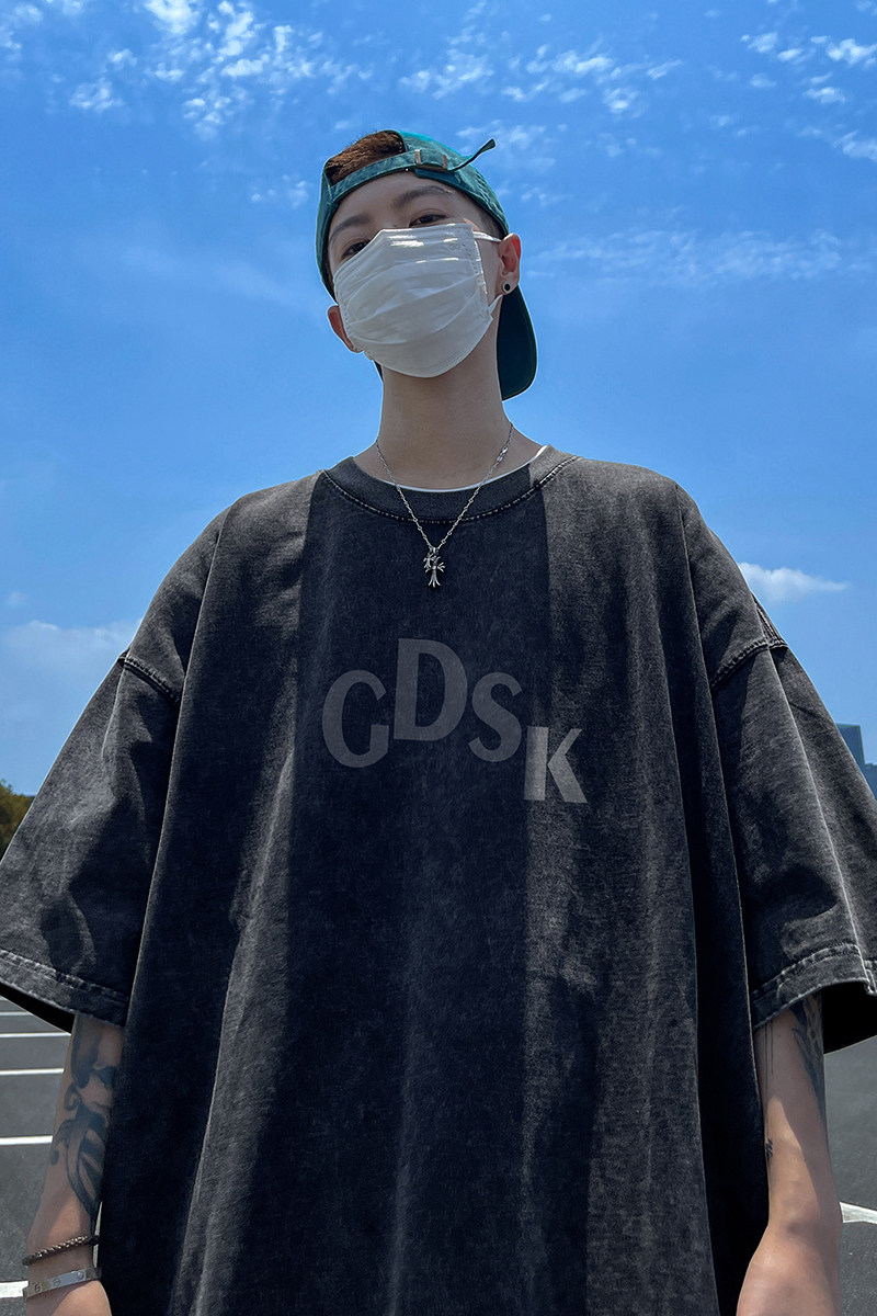 水洗重磅新款夏季港风复古宽松短袖T恤男生打底衫体恤DT4101/P35,男装T恤,电商B316